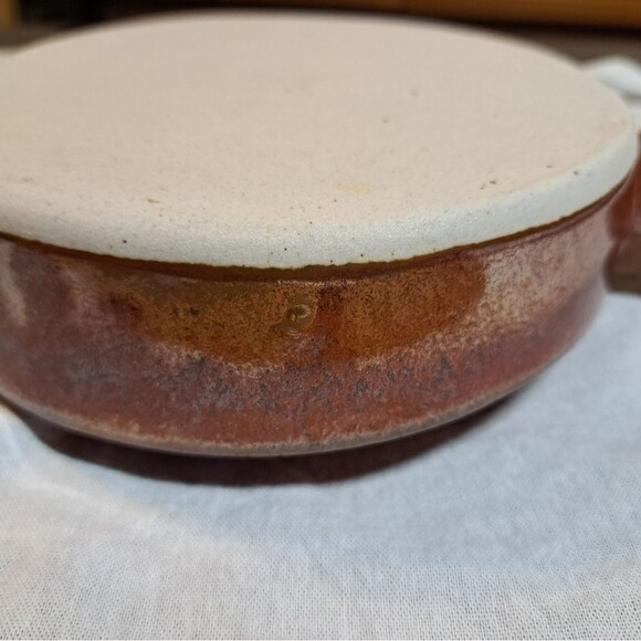 Handmade Pottery Double Circle Decorative Bowl Shimmery Orange-Brown Glaze Retro - Picture 2 of 7